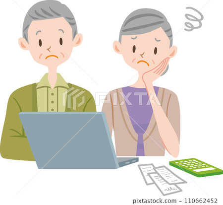 Senior couple in trouble household account book Senior couple in trouble household account book 110662452