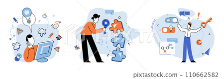 Startup idea. Vector illustration. A startup ideas like project, requiring meticulous planning and execution Entrepreneurs need to outline steps, set milestones, and allocate resources effectively 110662582