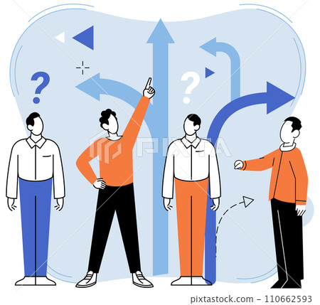Decision vector illustration. Continuous improvement is necessary to finish projects successfully and achieve excellence The decision concept emphasizes importance creativity and innovation 110662593