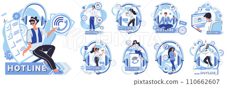 Hotline vector illustration. In vast cyberspace, our hotline concept merges technology and support seamlessly The online call center operates 24 7, providing professional IT support 110662607