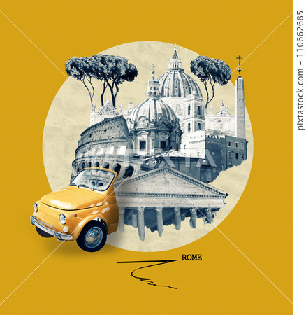 Rome famous landmarks collage. The modern art design from best views of Rome, Italy, Europe. Rome famous landmarks collage. The modern art design from best views of Rome, Italy, Europe. 110662685