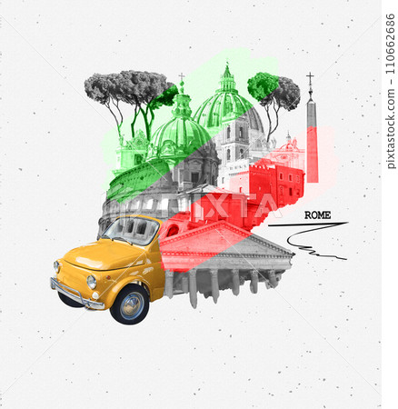 Rome famous landmarks collage. The modern art design from best views of Rome, Italy, Europe. Rome famous landmarks collage. The modern art design from best views of Rome, Italy, Europe. 110662686