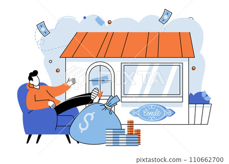 Shop owner. Vector illustration. Negotiation skills are valuable in securing favorable business deals Effective marketing strategies are essential for promoting products and attracting customers Shop owner. Vector illustration. Negotiation skills are valuable in securing favorable business deals Effective marketing strategies are essential for promoting products and attracting customers 110662700