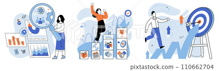 Business objectives. Vector illustration. Defining specific targets helps businesses measure their progress Successful commercial ventures require well-crafted plan Partnerships enable businesses Business objectives. Vector illustration. Defining specific targets helps businesses measure their progress Successful commercial ventures require well-crafted plan Partnerships enable businesses 110662704