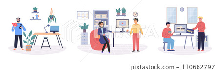 Colleagues vector illustration. Sharing regular reports and updates with colleagues ensures transparency and facilitates informed decision making Colleagues working in group setting can combine 110662797