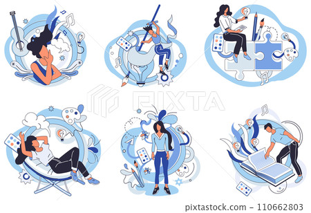Artistic imagination vector illustration. Creative thinking, guided by passion, births artworks mirror soul artistic imagination Imagination, spark in artists eyes, ignites flame creativity 110662803