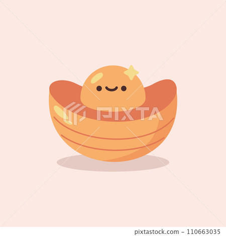 Chinese New Year Cute Cartoon Gold Ingot Vector illustration in flat design style 110663035