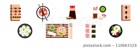 Asian Cuisine Dish and Served Meal Vector Set Asian Cuisine Dish and Served Meal Vector Set 110663328