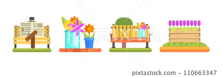 Park Outdoor Environment Flat Icon and Element Vector Set 110663347