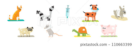 Pet Cure and Medical Treatment with Animal at Veterinary Vector Set Pet Cure and Medical Treatment with Animal at Veterinary Vector Set 110663399