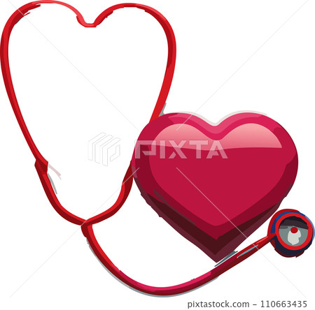 Heart. Stethoscope. World Health Day. Healthcare, health protection and global medicine poster. Illustration of world health day, international event. Stethoscope design. 7. April. Heart. Health. 2024 110663435