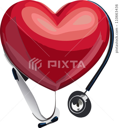 Heart. Stethoscope. World Health Day. Healthcare, health protection and global medicine poster. Illustration of world health day, international event. Stethoscope design. 7. April. Heart. Health. 2024 110663436