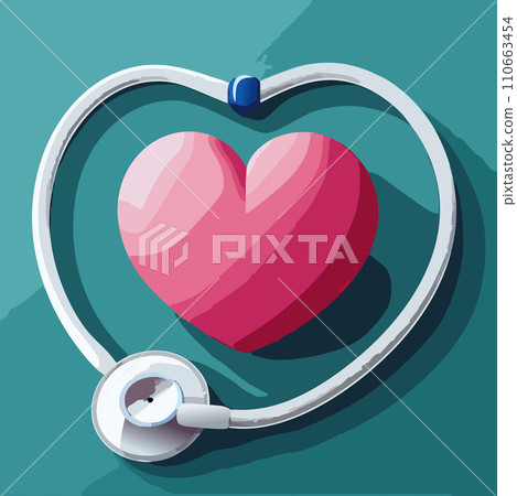 Heart. Stethoscope. World Health Day. Healthcare, health protection and global medicine poster. Illustration of world health day, international event. Stethoscope design. 7. April. Heart. Health. 2024 110663454