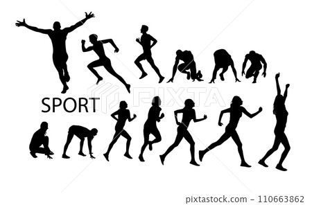 Silhouettes of running athletes. hand drawing. Not AI, Vector illustration Silhouettes of running athletes. hand drawing. Not AI, Vector illustration 110663862