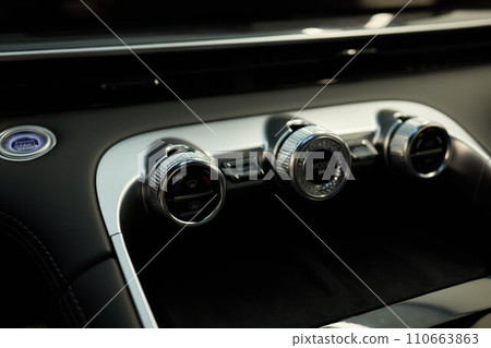 Car inside. Interior of prestige modern car. Comfortable leather seats Car inside. Interior of prestige modern car. Comfortable leather seats 110663863