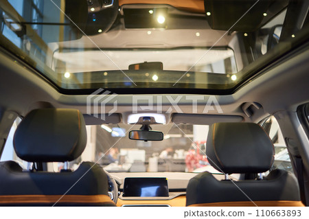 Car inside. Interior of prestige modern car. Comfortable leather seats Car inside. Interior of prestige modern car. Comfortable leather seats 110663893