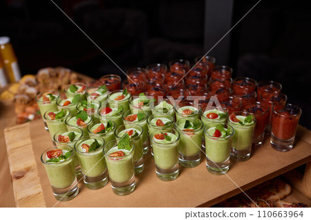 light snacks for the holiday, catering. Various light snacks. Catering plate. Assortment of sandwiches on the buffet table. meat, fish, vegetable canapes. light snacks for the holiday, catering. Various light snacks. Catering plate. Assortment of sandwiches on the buffet table. meat, fish, vegetable canapes. 110663964