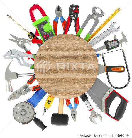 Set of Construction Tools. Assortment of work tools, 3D rendering 110664049