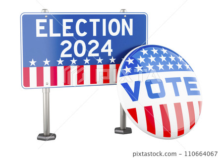 Vote button with advertising billboard. Election in the USA, concept. 3D rendering 110664067
