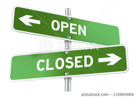 Open or Closed directions. Opposite traffic sign, 3D rendering 110664068