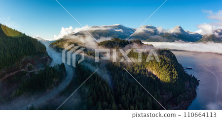 Fog Covered Canadian Landscape in Sea to Sky, Squamish, BC, Canada 110664113