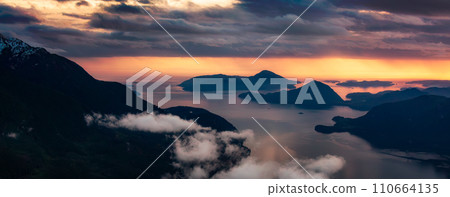 Canadian Mountain Landscape on the West Coast of Pacific Ocean. Aerial Nature Background Canadian Mountain Landscape on the West Coast of Pacific Ocean. Aerial Nature Background 110664135