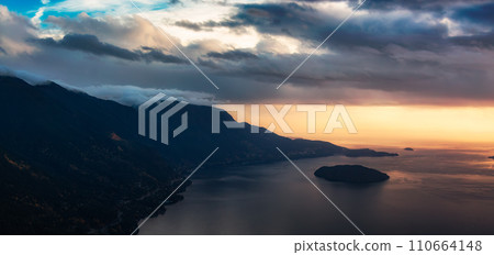 Canadian Mountain Landscape on the West Coast of Pacific Ocean. Aerial Nature Background Canadian Mountain Landscape on the West Coast of Pacific Ocean. Aerial Nature Background 110664148
