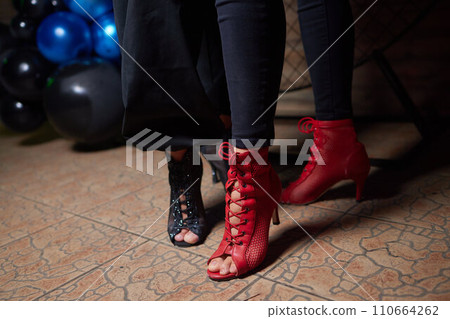 style. fashion. shoes. high women's black boots. beautiful female legs. 110664262