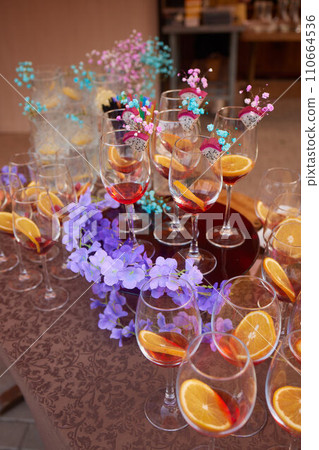 Champagne glasses on gold background. Party and holiday celebration concept Champagne glasses on gold background. Party and holiday celebration concept 110664536