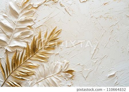 White cardboard for wedding cards, gold leaf palms, boho, background White cardboard for wedding cards, gold leaf palms, boho, background 110664832