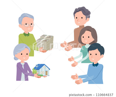 A scene where he hands over cash and real estate assets to his sons. A scene where he hands over cash and real estate assets to his sons. 110664837