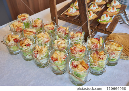 light snacks for the holiday, catering. Various light snacks. Catering plate. Assortment of sandwiches on the buffet table. meat, fish, vegetable canapes. light snacks for the holiday, catering. Various light snacks. Catering plate. Assortment of sandwiches on the buffet table. meat, fish, vegetable canapes. 110664968