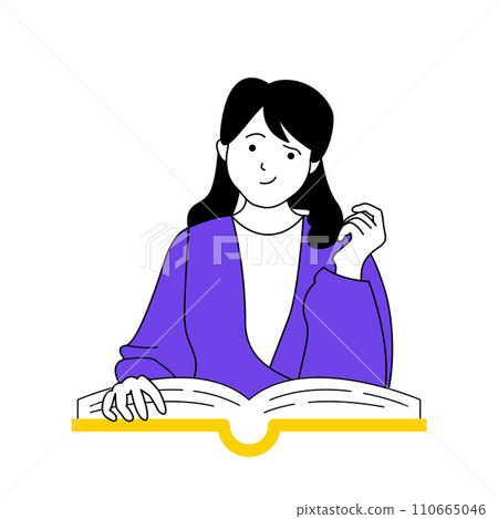 Book reading concept with cartoon people in flat design for web. Woman reads fiction text or graphic novel, learning with textbook. Vector illustration for social media banner, marketing material. Book reading concept with cartoon people in flat design for web. Woman reads fiction text or graphic novel, learning with textbook. Vector illustration for social media banner, marketing material. 110665046
