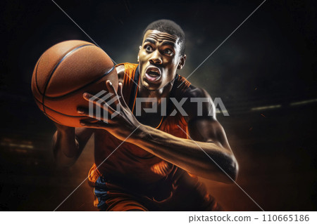 AI-generated content. Intense Basketball Player Driving to the Basket AI-generated content. Intense Basketball Player Driving to the Basket 110665186