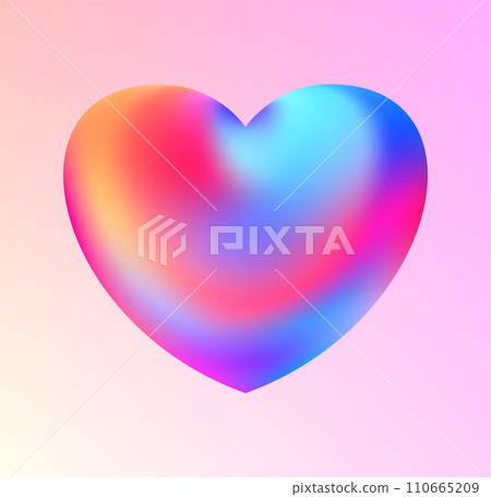 Holographic heart. Fluid liquid chrome heart shape. 3d y2k 110665209