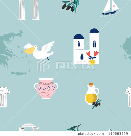 Seamless pattern with landmarks and symbols of Greece Seamless pattern with landmarks and symbols of Greece 110665339