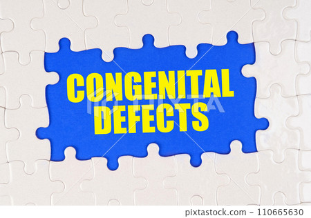 Inside the white puzzles on a blue background it is written - congenital defects Inside the white puzzles on a blue background it is written - congenital defects 110665630