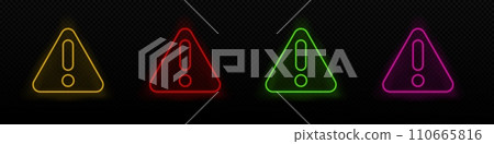 Warn neon vector icon. Error alert glowing laser Warn neon vector icon. Error alert glowing laser 110665816