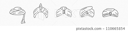 Bedouin turbans sketch. Traditional indian and arabic fabric headdress 110665854