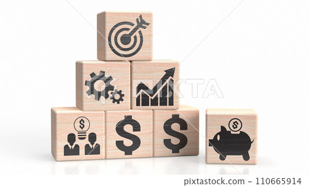 The  icon on wood cube  for Business concept 3d rendering. 110665914