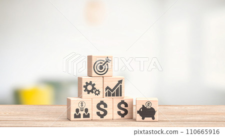 The icon on wood cube for Business concept 3d rendering. The icon on wood cube for Business concept 3d rendering. 110665916
