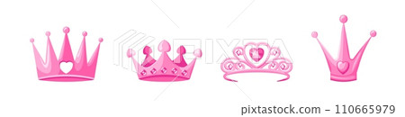 Pink crowns and tiaras set. Luxurious jewelry for queens and princes 110665979