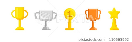 Pixel gold cups trophies with star and one set Pixel gold cups trophies with star and one set 110665992