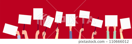 Hands with blank posters set. Billboard and banner for messages 110666012