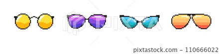 Pixel colored sunglasses set. Stylish purple optical accessories 110666022