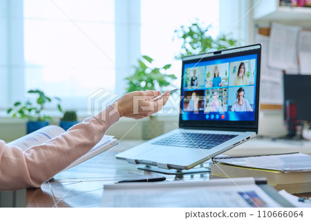 High school students on laptop screen, video conference High school students on laptop screen, video conference 110666064