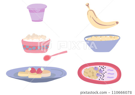 Breakfast flat design set with milk products cottage cheese yogurt 110666078