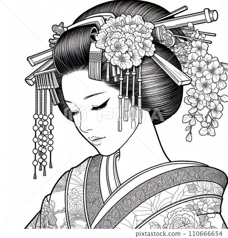 Coloring book woman in kimono 110666654