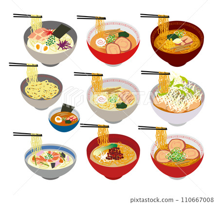 Ramen types menu illustration set 110667008