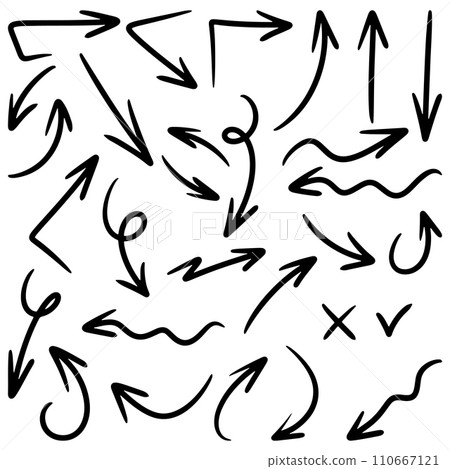 Set of Hand drawn vector arrows doodle on white background. design element vector illustration. 110667121